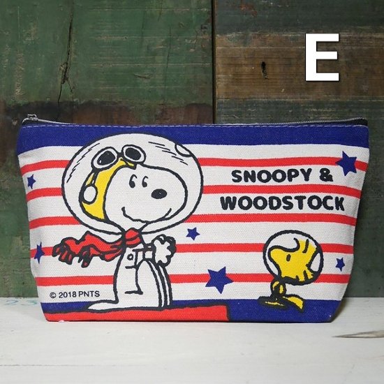 スヌーピー 帆布 スクエアポーチ PEANUTS 小物入れ 化粧ポーチ 筆記用具入れ　アメリカン雑貨画像