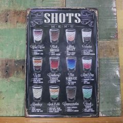 ショットメニューティン看板　パブバー TYPE OF SHOTS　ティンプレートインテリア ブリキ看板の画像