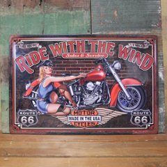 ブリキ看板【RIDE WITH THE WIND 】A4サイズ エンボスティンプレート　アメリカン雑貨の画像