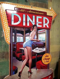 アンティークエンボスプレート ダイカット  DINER ME ブリキ看板　アメリカン雑貨画像