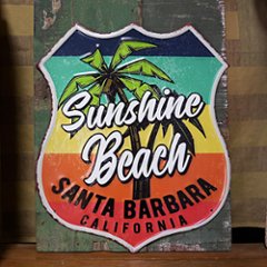 アンティーク エンボスプレート Sunshine Beach  ハワイアン インテリア  ブリキ看板 アメリカン雑貨の画像