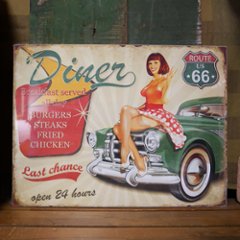 Diner66 ウッドボード ルート66 木製看板  ウォールプレート　アメリカン雑貨の画像