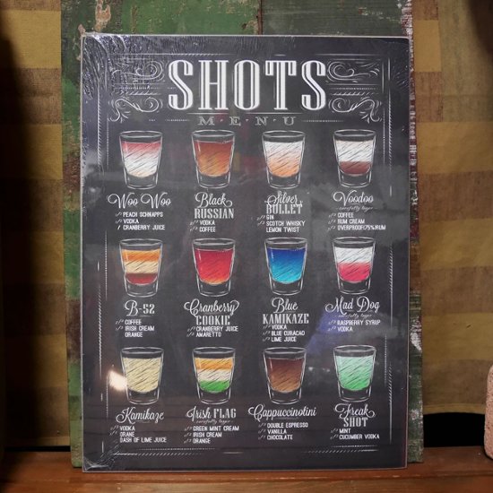 SHOTS ウッドボード カクテル 木製看板  ウォールプレート　アメリカン雑貨画像