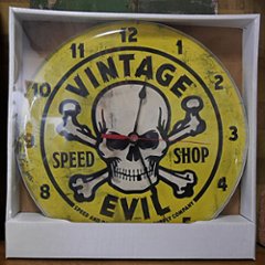 VINTAGE EVIL YELLOW SKULL ガレージクロック  ウォールクロック 壁掛け時計アメリカンインテリア画像