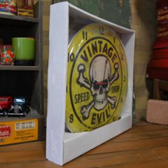 VINTAGE EVIL YELLOW SKULL ガレージクロック  ウォールクロック 壁掛け時計アメリカンインテリア画像