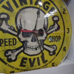 VINTAGE EVIL YELLOW SKULL ガレージクロック  ウォールクロック 壁掛け時計アメリカンインテリア画像