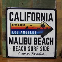 アンティーク エンボスプレート MALIBU BEACH  ハワイアン インテリア  ブリキ看板 アメリカン雑貨の画像