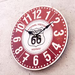 ルート66 アンティークMDFクロック 掛時計 ROUTE66 National Historic Highway アメリカン雑貨画像