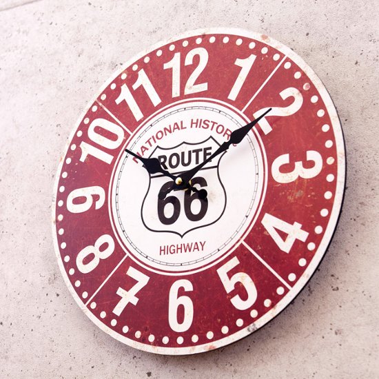 ルート66 アンティークMDFクロック 掛時計 ROUTE66 National Historic Highway アメリカン雑貨画像