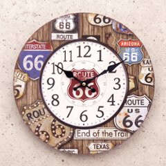 ルート66 アンティークMDFクロック 掛時計 ROUTE66 End of the Trail   アメリカン雑貨の画像