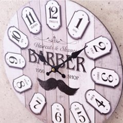 バーバーショップ アンティークMDFクロック 掛時計 BARBER SHOP Since 1956アメリカン雑貨画像