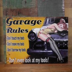 アンティーク メタルプレート Garage Rules ティンプレート　アメリカン雑貨の画像