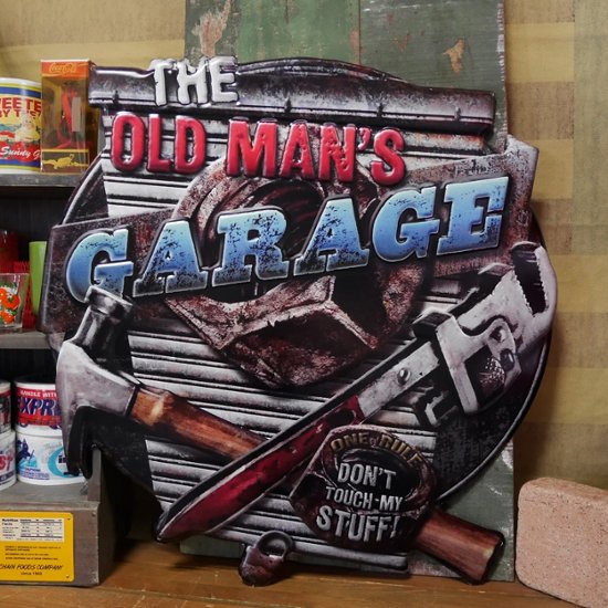 アンティーク メタルプレート  OLD MAN'S GARAGE  ティンプレート　アメリカン雑貨画像