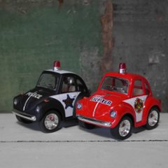 ポリスカー＆ファイヤーファイター ダイキャストミニカー 2Pセット  ビートル パトカー＆消防車 アメリカン雑貨の画像