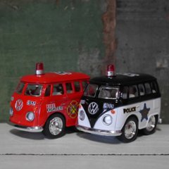 ポリスカー＆ファイヤーファイター ダイキャストミニカー 2Pセット ワーゲンバス パトカー＆消防車 アメリカン雑貨の画像