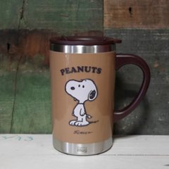 スヌーピー スリムサーモマグ MOCHA フタ付き マグカップ　PEANUTS　アメリカン雑貨　の画像