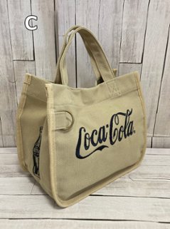 コカ コーラ ミニトートバッグ Coca-Cola 刺繍ロゴ 帆布 ランチトートバッグ　アメリカン雑貨画像