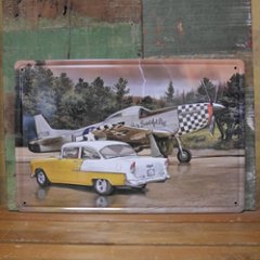 アンティーク メタルプレート MUSTANG P-51 A4サイズ エンボスティンプレート　アメリカン雑貨の画像