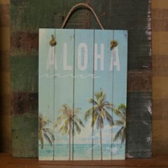 ハワイアン マカナサインボード  ALOHAパームツリー  木製看板 ウッドサイン　アメリカン雑貨の画像