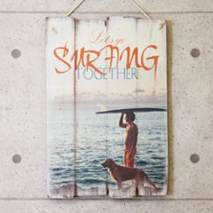 ウッドボード SURFING TOGETHER ハワイアン インテリア サーフィン  木製看板　アメリカン雑貨の画像