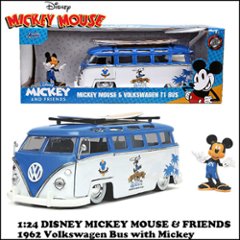 DISNEY レトロミニカー 1/24 JADA TOYS 1962 ワーゲン T1 BUS w/  ミッキーマウス ディズニーの画像