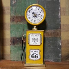 ガスポンプ テーブルクロック ルート66 置時計 YELLOW ROUTE66　アメリカン雑貨の画像