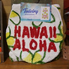 ハワイアン トイレマット ＆ トイレカバー HAWAII セット プルメ WHITE トイレタリーの画像