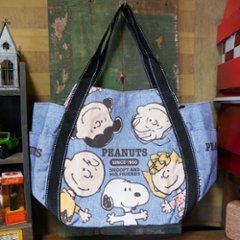 スヌーピー バルーントートバッグ デニム SNOOPY マザーズバッグ PEANUTS かばんの画像