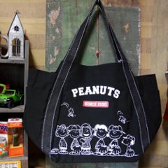 スヌーピー バルーントートバッグ ブラック SNOOPY マザーズバッグ PEANUTS かばんの画像