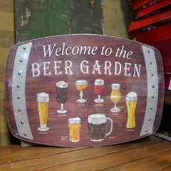 ウッドボード BEER GARDEN インテリア 木製看板　樽型ビア看板の画像