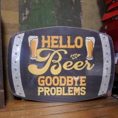 ウッドボード HELLO Beer  インテリア 木製看板　樽型ビア看板画像