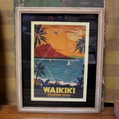 インテリアピクチャー  パンナムポスター  ハワイアン　WAIKIKI SUNSET　フレームセット　インテリア額の画像