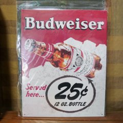 バドワイザー ブリキ看板　BUDWEISER 25 CENTS　 ティンサイン　アメリカン雑貨の画像