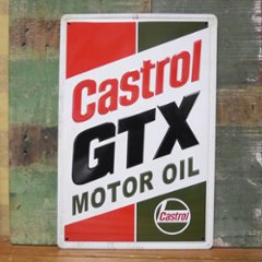 オイルメーカー　カストロールブリキ看板 Castrol GTX　A4　エンボス ティンサイン アメリカン雑貨の画像