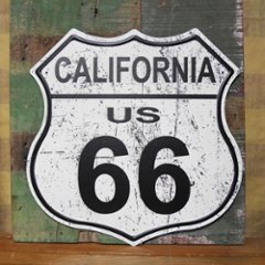 ルート66 アンティークプレート カリフォルニア ROUTE66 ブリキ看板ホワイト US66 アメリカン雑貨の画像