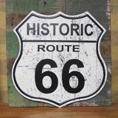 ルート66 アンティークプレート HISTORIC ROUTE66 ブリキ看板ホワイト US66 アメリカン雑貨の画像