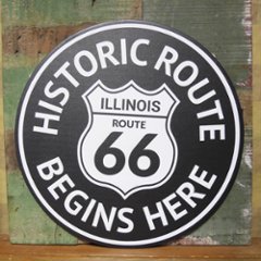 ルート66 アンティークプレート HISTORIC ROUTE66 ブリキ看板丸形 US66 アメリカン雑貨の画像