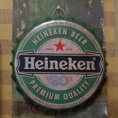 ハイネケン エンボス ボトルキャップサイン Heineken インテリア ボトルキャップ型 ブリキ看板 アメリカン雑貨の画像