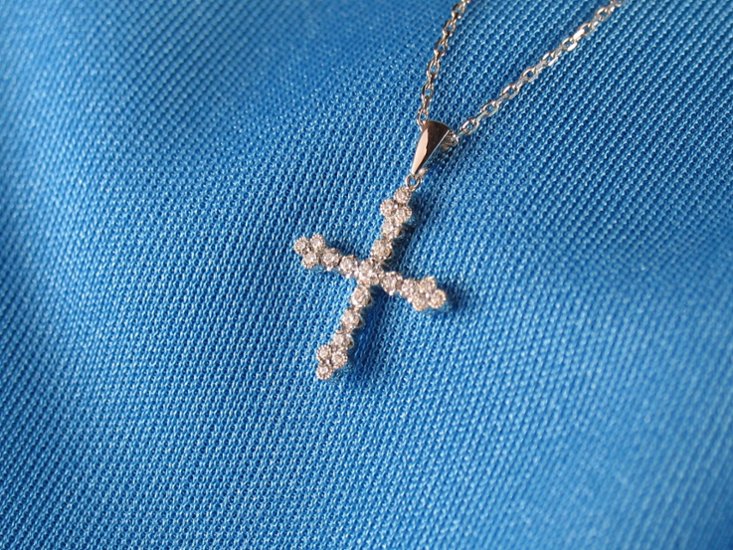 sexyround D cross necklace k18wg/diamond(セクシーラウンド D クロス ネックレス k18ホワイトゴールド/ダイア)画像