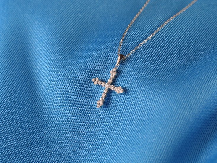 sexyround D cross necklace k18wg/diamond(セクシーラウンド D クロス ネックレス k18ホワイトゴールド/ダイア)画像