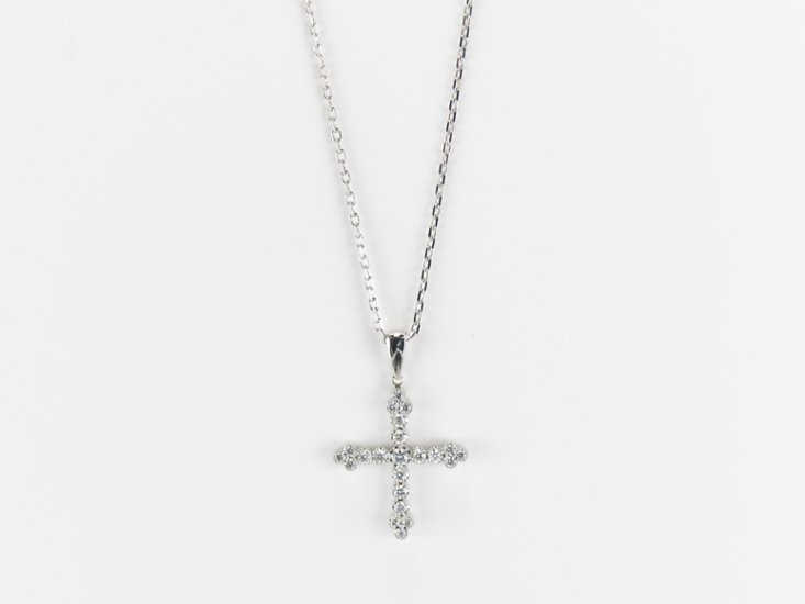 sexyround D cross necklace k18wg/diamond(セクシーラウンド D クロス ネックレス k18ホワイトゴールド/ダイア)画像