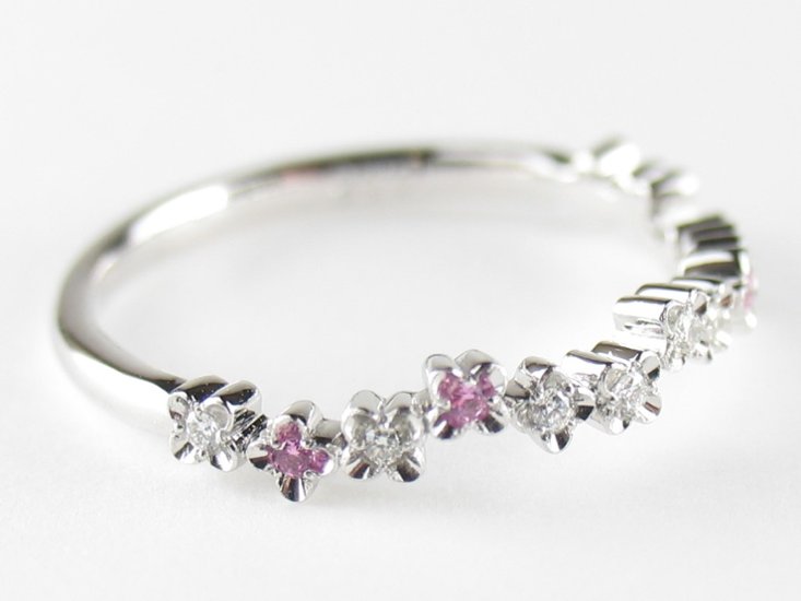 flowerpicked pinkyring pt/diamond&pinksapphire(フラワーピックド ピンキーリング プラチナ/ダイア&ピンクサファイア)画像