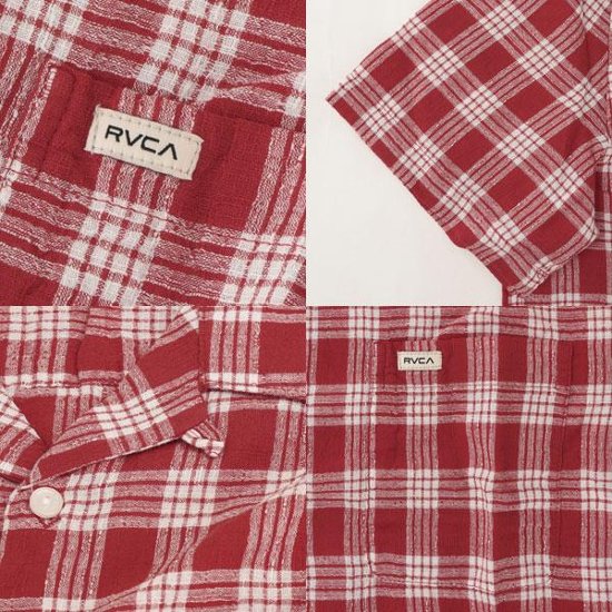 RVCA BB041-128 ワンナップ チェック 半袖シャツ オープンシャツ チェリー チェック ガーゼ調素材　画像