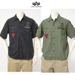 Alpha Alpha アルファ TS5129 ミリタリー半袖バッヂシャツ 021)カーキグリーン　001）ブラックの画像