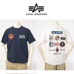 Alpha アルファ 半袖バッジシャツ ホワイト ネイビー ワッペンの画像