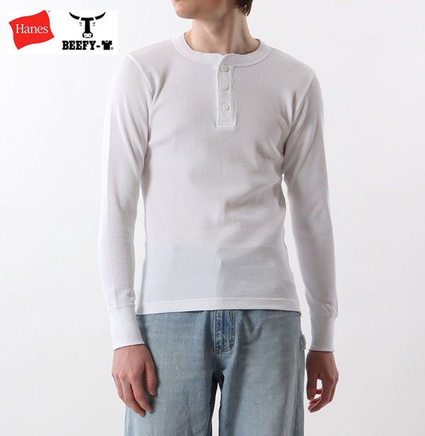 ヘインズ HANES BEEFY Tee ビーフィー HM4-S104 HENLEY NECK THERMAL