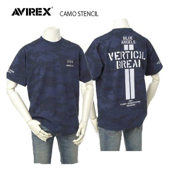 avirex アビレックス　Tシャツ　半袖T　メンズ　783-4134026 CAMO STENCIL T-SHIRT　リフレクター反射板仕様　半袖シャツ　クルーネックTee画像