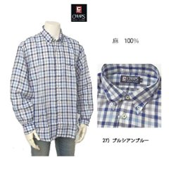 Ralph Lauren Chaps 春夏シーズン向き  リネン麻　ボタンダウンチェックシャツ  27）ブルシアンブルー  1514-3944 麻　100％ サイズ＝2Lの画像