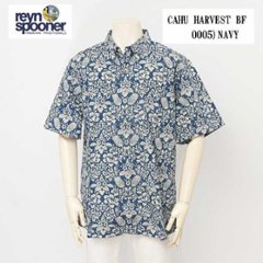 reynspooner レインスプーナー　125-6170  CAHU HARVEST　BF 0005）NAVY 前開　ボタンフロント 　前開　半袖　アロハシャツ　ハワイ　の画像