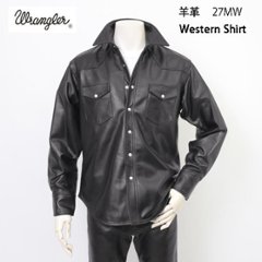 ラングラー Ｗrangler 27MW Leather Western Shirt  WM0027-775）Black　 表地　羊革 LEATHERの画像